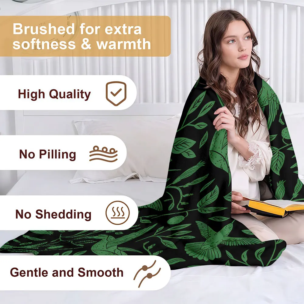 black green hummingbird Soft Warm Flannel Blanket Lightweight Cozy Christmas Halloween Home Decor Room