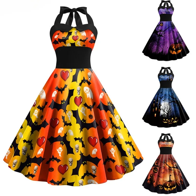 Halloween Cosplay Kostüm Karneval sexy Cosplay Kürbis Damen Langarm Prinzessin Kleid Festival Dress Up Party Vintage Robe