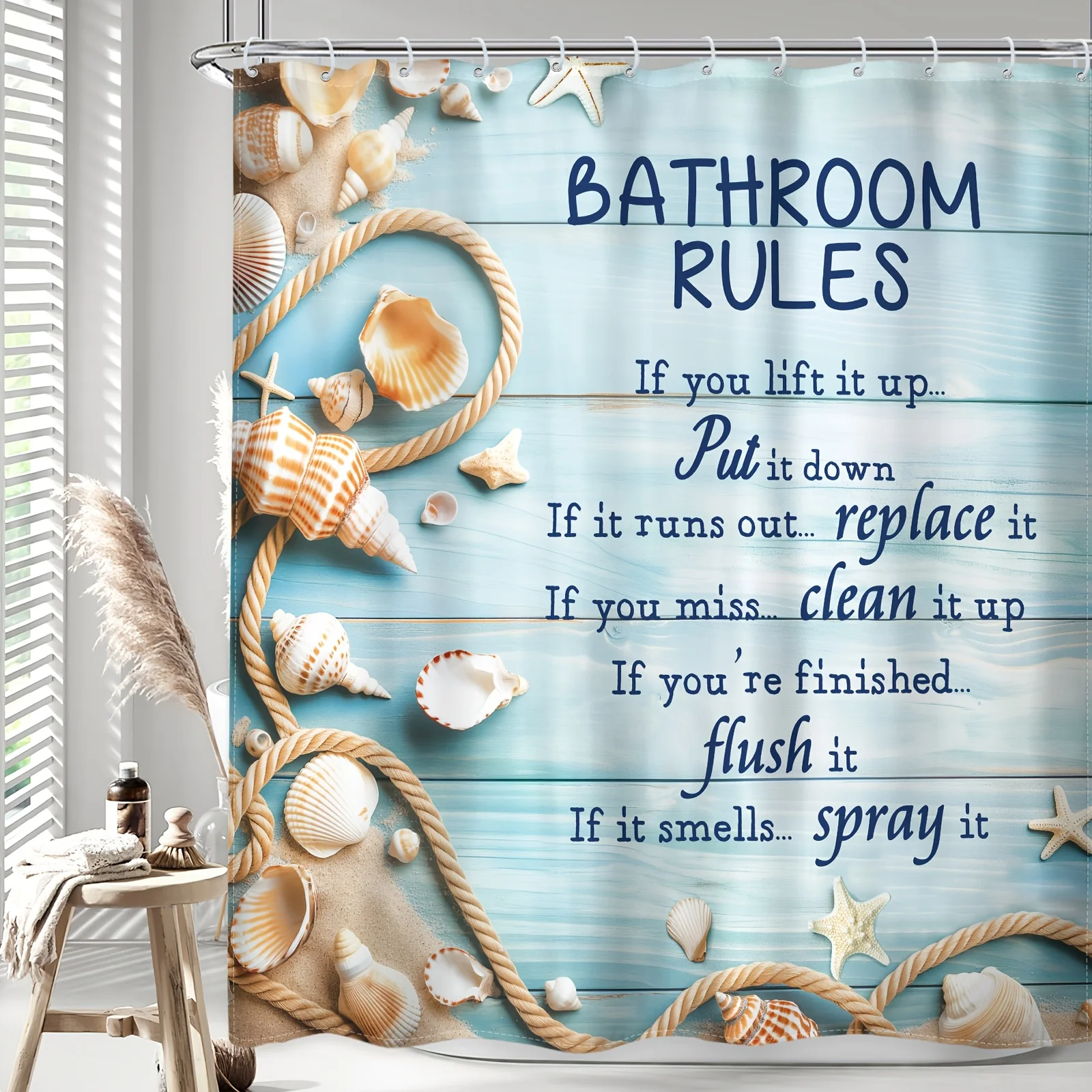 Bathroom Rules Shower Curtain - Water-Resistant and Easy to Clean, Adds a Fun and Organized Touch to Your Bathroom Decor