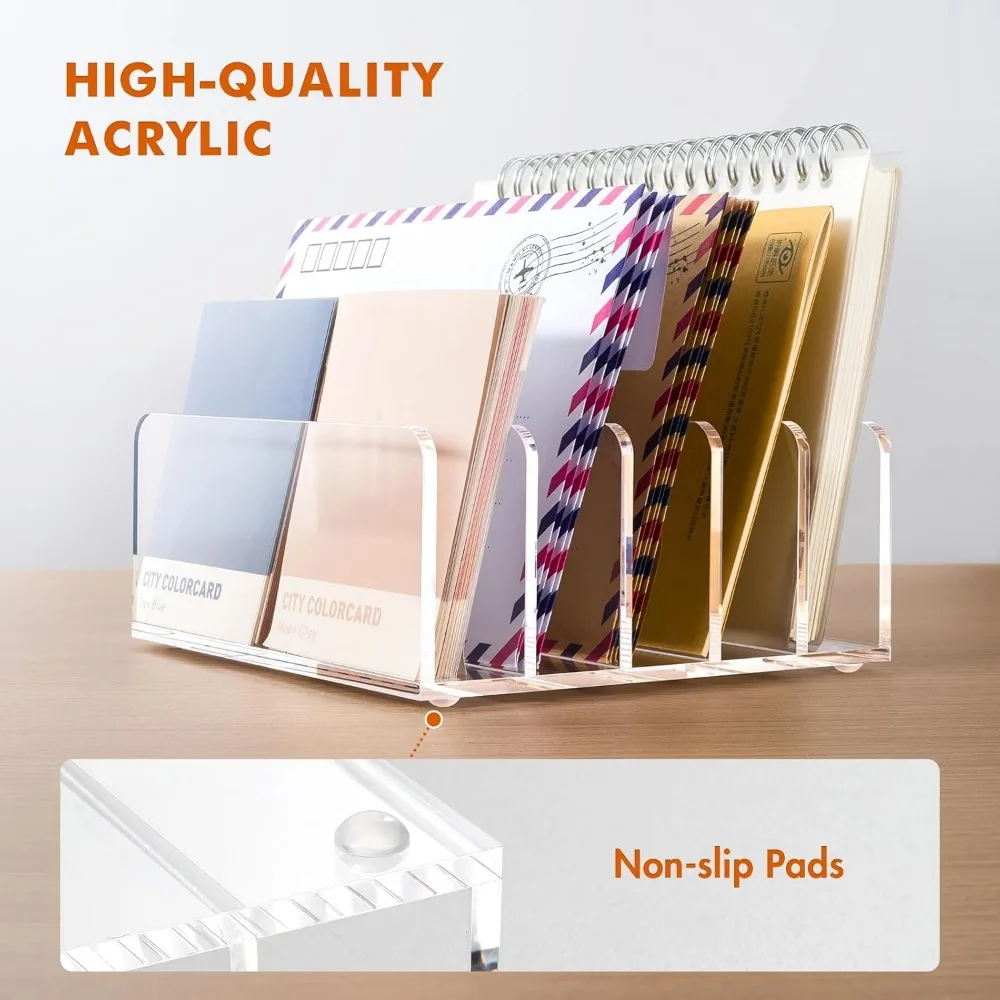 حامل بريد أكريليك، منظم مكتب شفاف مع مقسم، فارز حروف عمودي لسطح المكتب، 5 مقصورات مكتب حديث للمنزل e #5