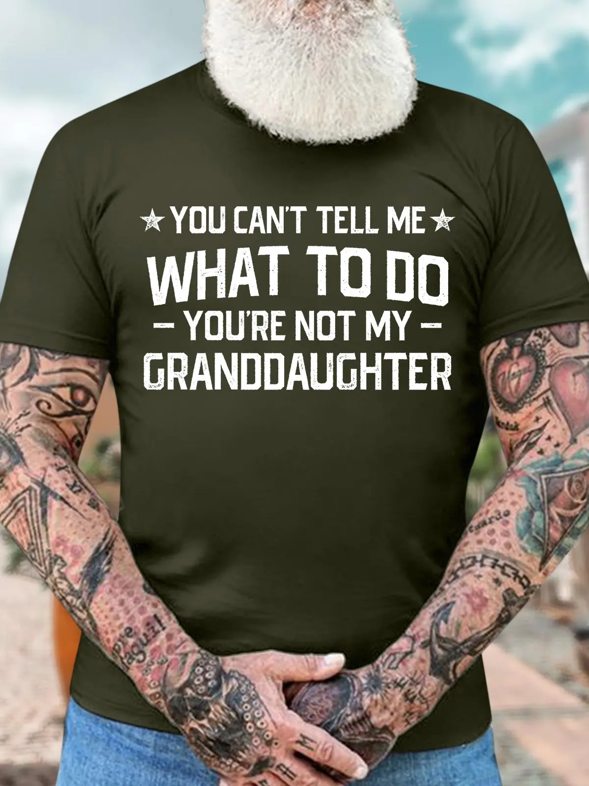 Men’s You Can’t Tell Me What To Do You’re Not My Granddaughter Casual Regular Fit Crew Neck Cotton T-Shirt image 4