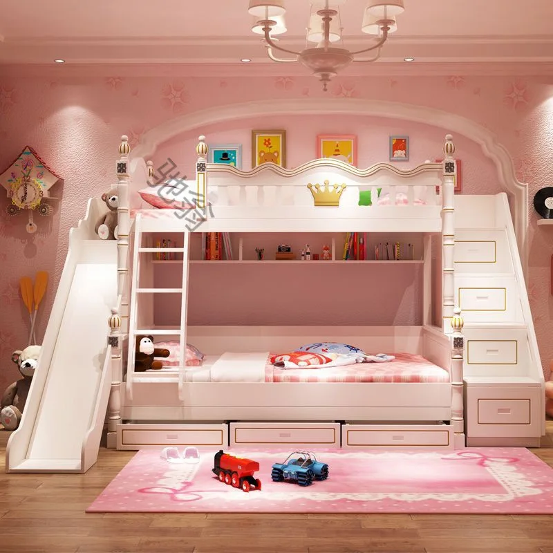 Children's bunk bed, double layered bed, girl's princess bed, solid wood high and low  top and bottom bunk, internet famous