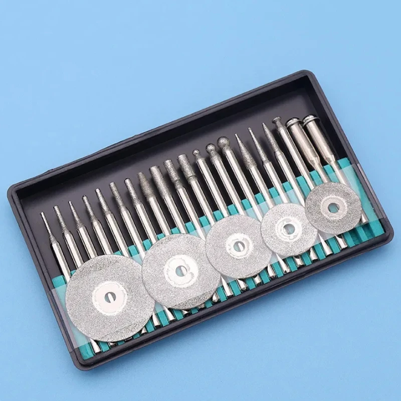 

25 шт., набор алмазных шлифовальных заусенцев, хвостовик 3 мм для вращающегося инструмента Dremel, нефритовый камень, резьба по стеклу, аксессуары для полировки и гравировки