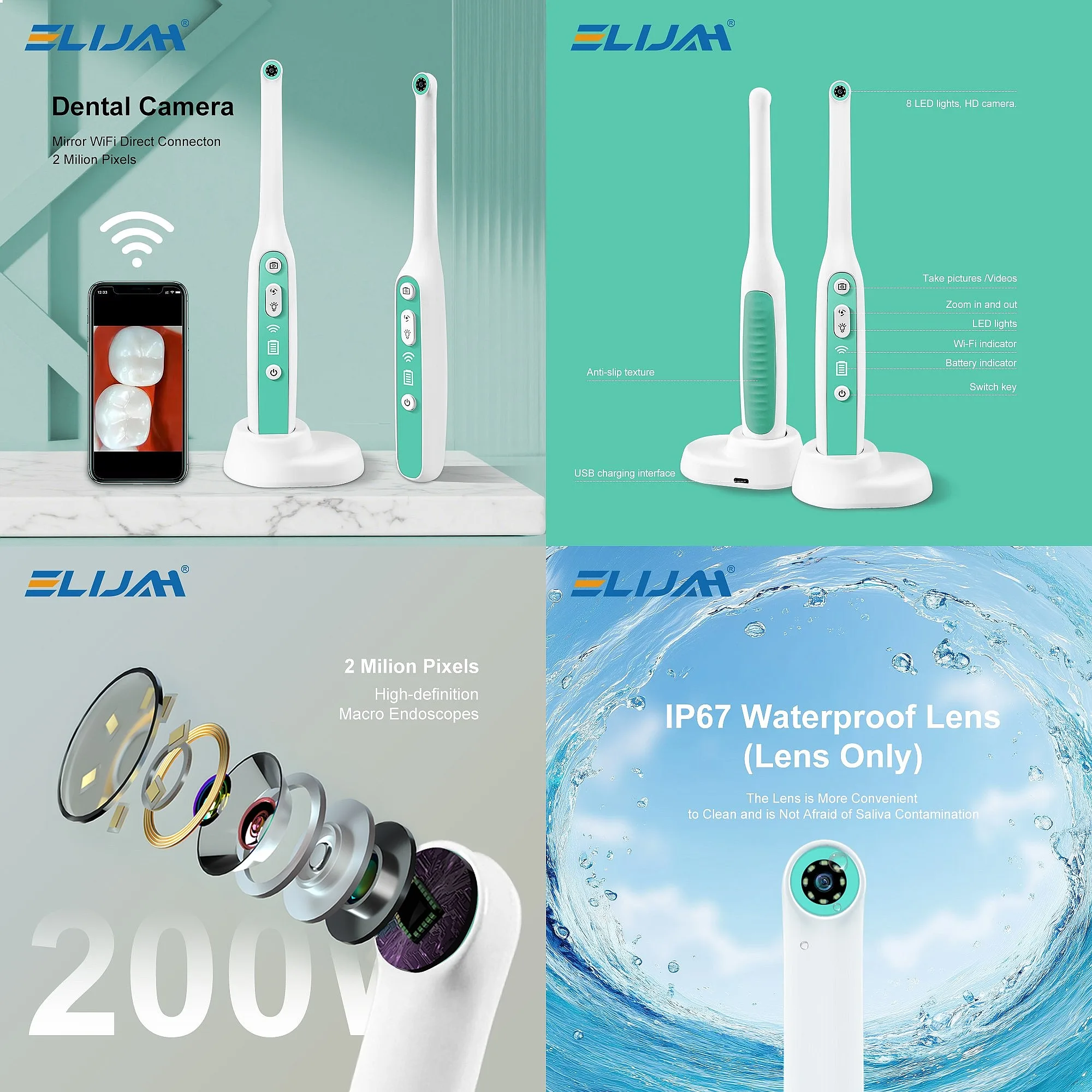 Wireless Dentals Intra Oral Camera 2MP HD Wifi Waterproof IP56 Intraoral Endoscope Teeth Inspection Tool