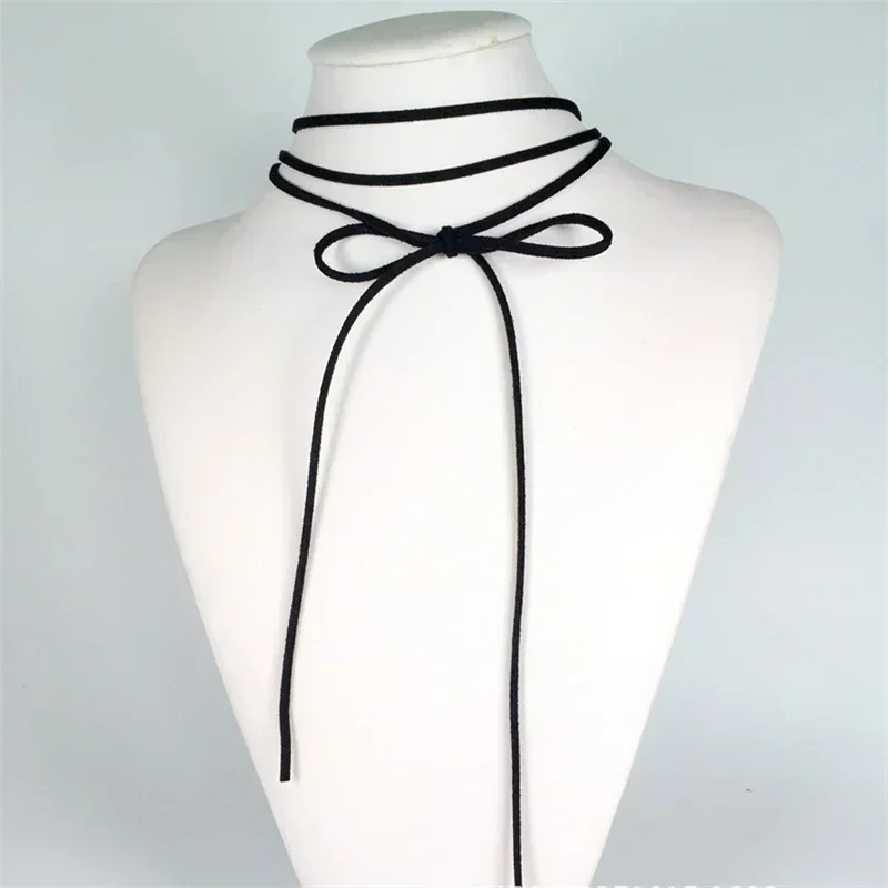 Bowknot Rope Chain Necklace Black Velvet Pendant Choker Necklace for Women Elegant Weave Knotted Bowknot Adjustable Chain Y2k