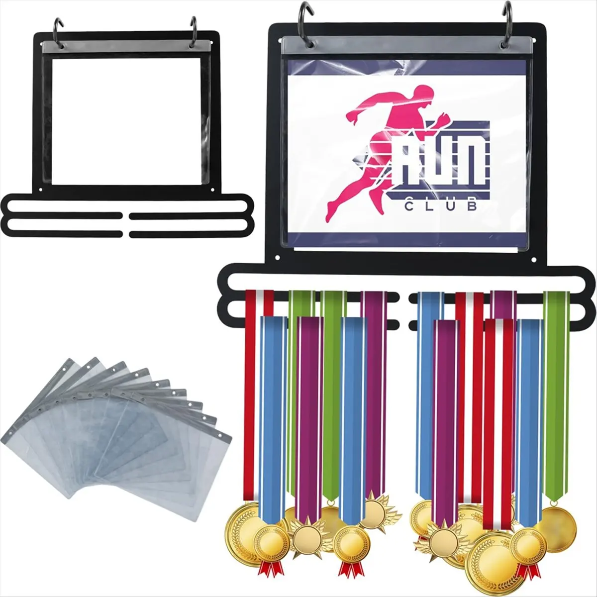 Fits for Medal Hanger Display, Mounted Medal Hanger with Number Bags and Hooks Race Medal Display Rack Practical Medal Holder,B