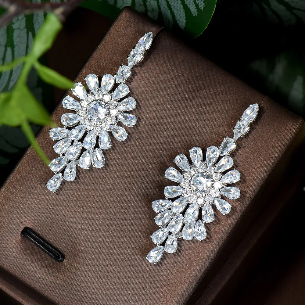 

HIBRIDE Super Water Drop Cubic Zirconia Long Dangling Drop Earrings For Women Wedding Banquet Party Wear E-795