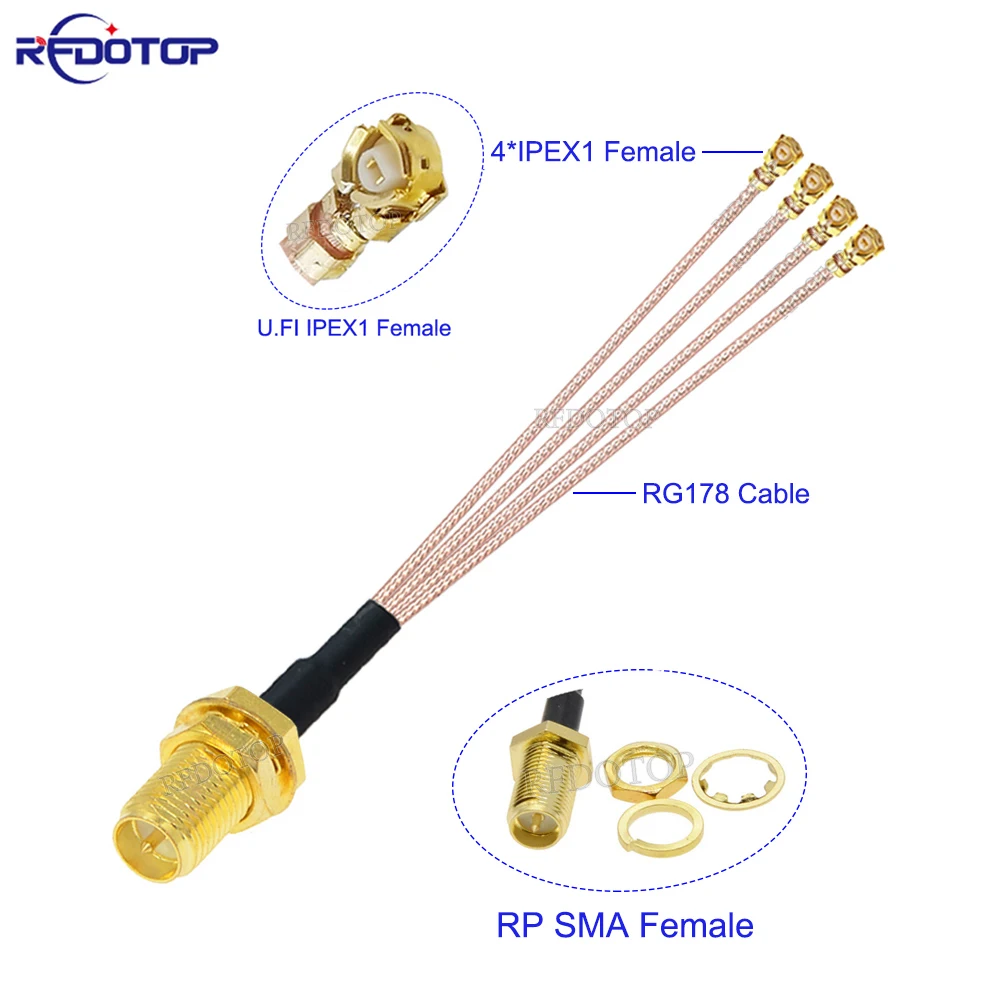 

1Pcs SMA to Splitter RP-SMA / SMA Female to 4*U.fl 1 Female RG178 Cable WIFI Antenna Extension Jumper Pigtail 10CM-50CM