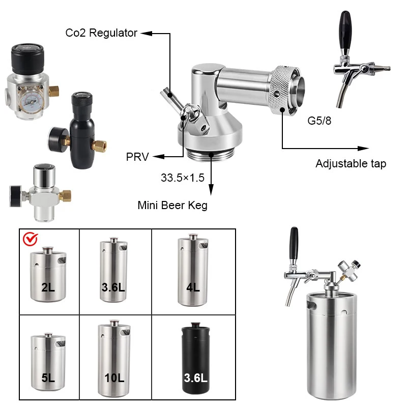 Beer Tap System Mini Keg Spear Adjustable Beer Faucet Co2 Charger For Beer Keg Growler Beer Dispenser System to Keep Carbonation