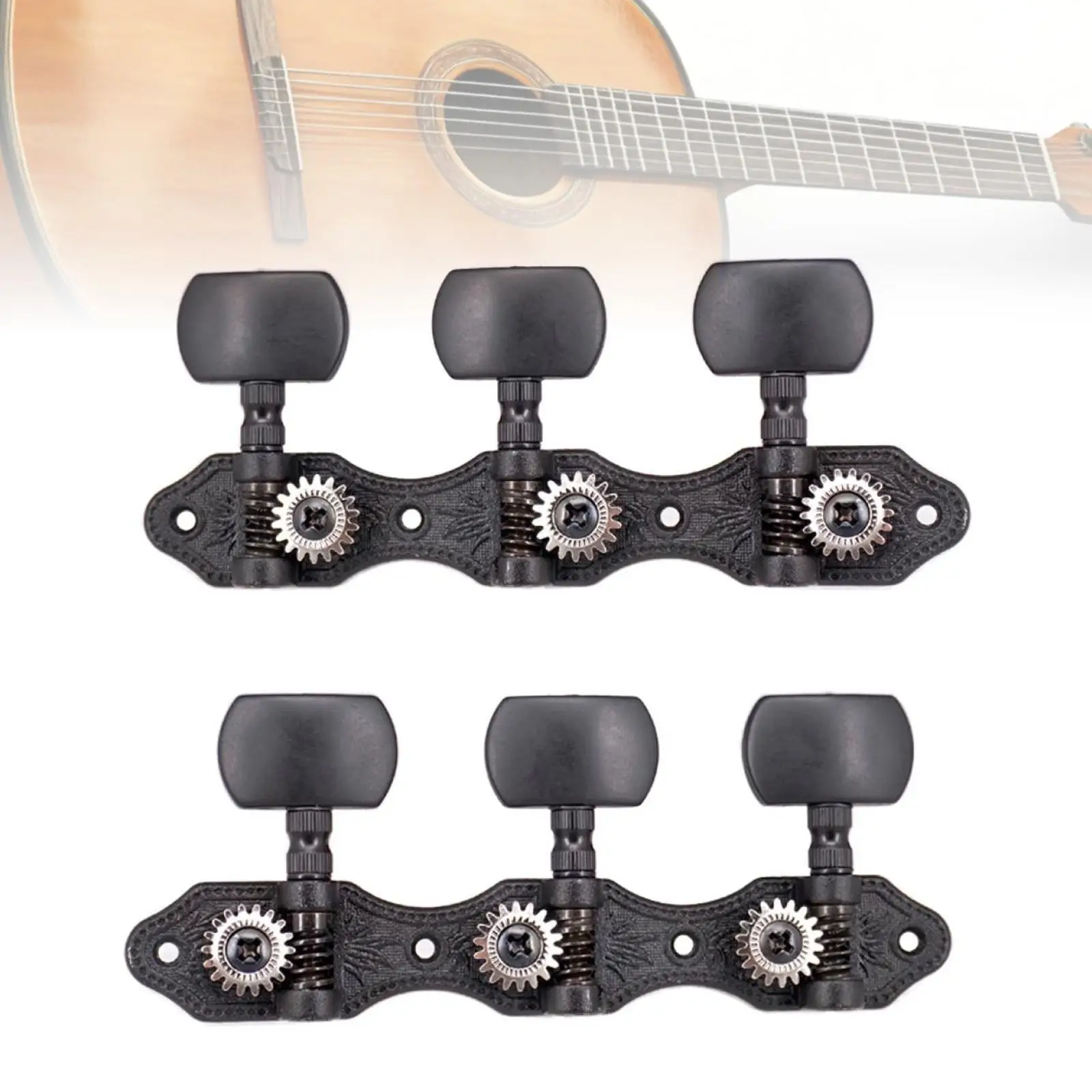 Black Rectangle Guitar Tuning Peg Machine Heads 3R3L Set with Open Gear Replacement for Electric Folk Guitar