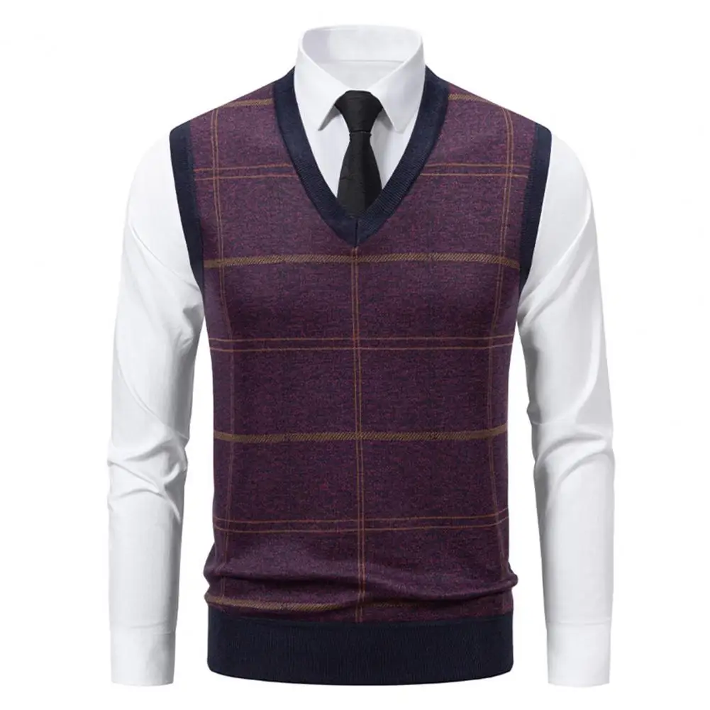 تتلاشى مقاومة متماسكة سترة أنيقة الرجال منقوشة طباعة متماسكة سترة مع بطانة المخملية الخامس الرقبة سترة دون أكمام للخريف ل أ