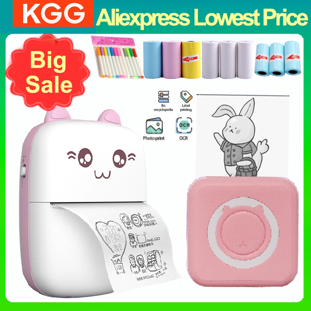 Portable Mini Thermal Printer Wirelessly BT 203dpi Photo Label Memo Wrong Question Printing  Paper USB Cable Imprimante Portable