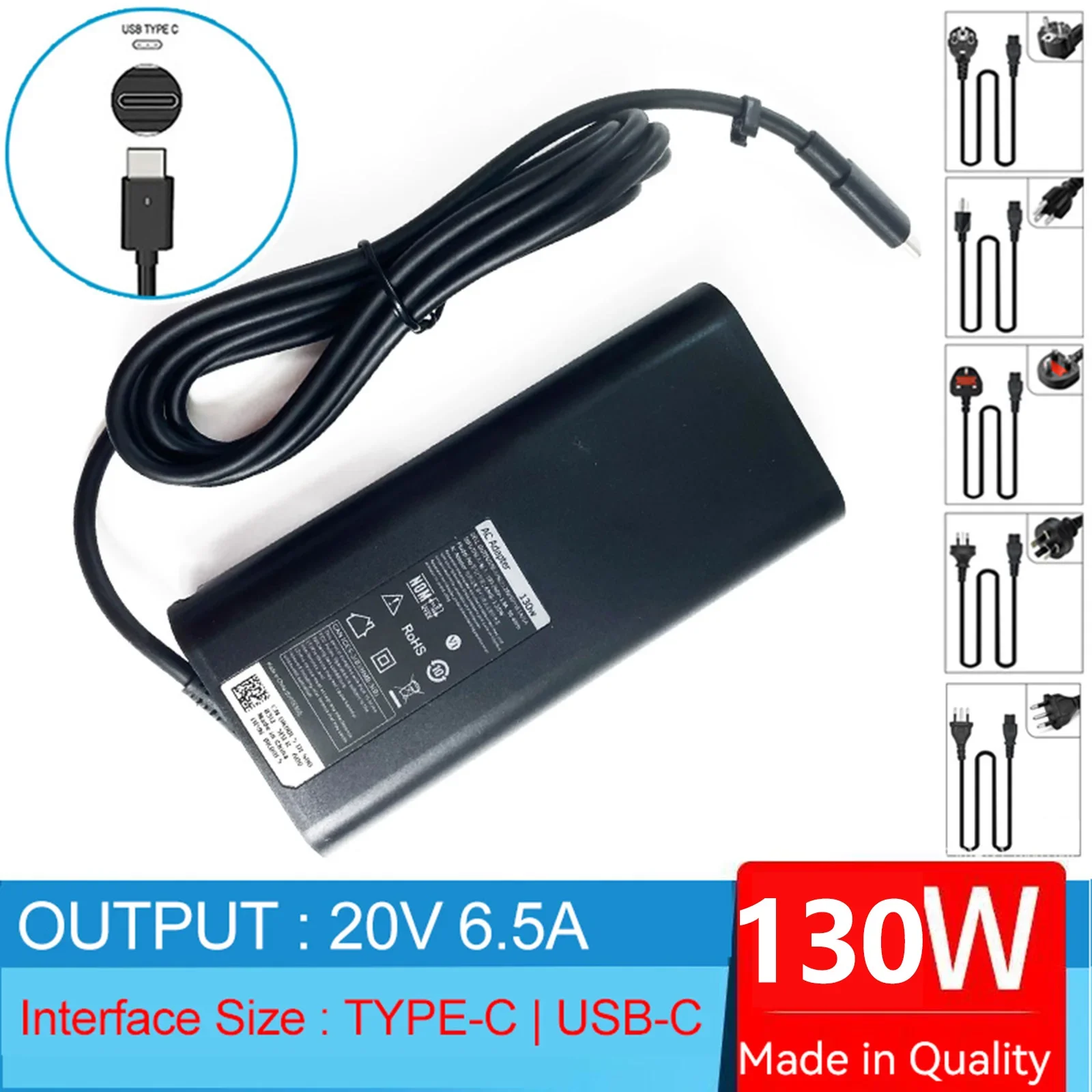 

20V 6.5A 130W Type-C Laptop Ac Adapter Charger For Dell Latitude 9510 9410 7410 7310 7210 5531 5521 5520 5511 5510