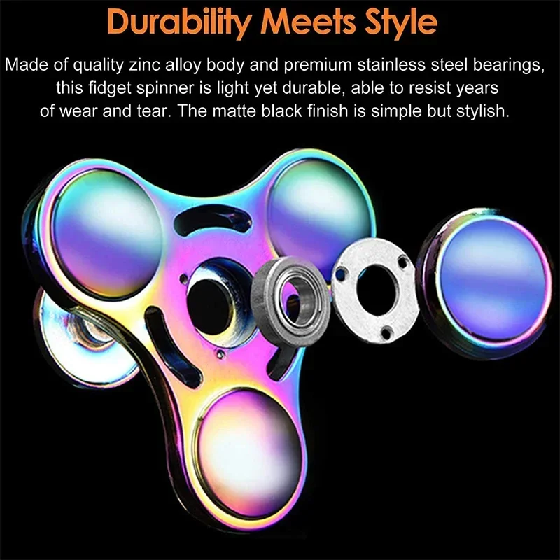 Colorful Metal Rainbow Fidget Spinner - EDC Hand Spinner Anti-Anxiety Toy Relieves Stress for Children Adults Finger Spinner