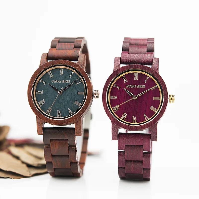 Women Wood Quartz Watch Wooden Case Strap Band Orologio with Simple Dial Vintage Clock Ladies Sandalwood Reloj Retro Wristwatch