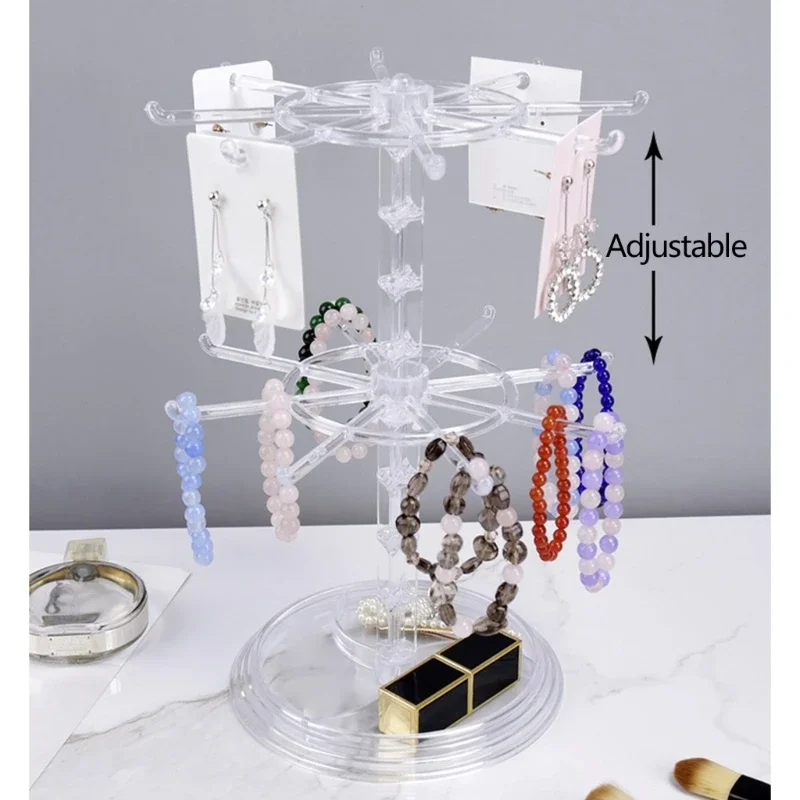 Countertop Acrylic Rotating Keychain Rack Adjustable 2 Tire Spinner Display Holder Trinkets Jewelry Stand