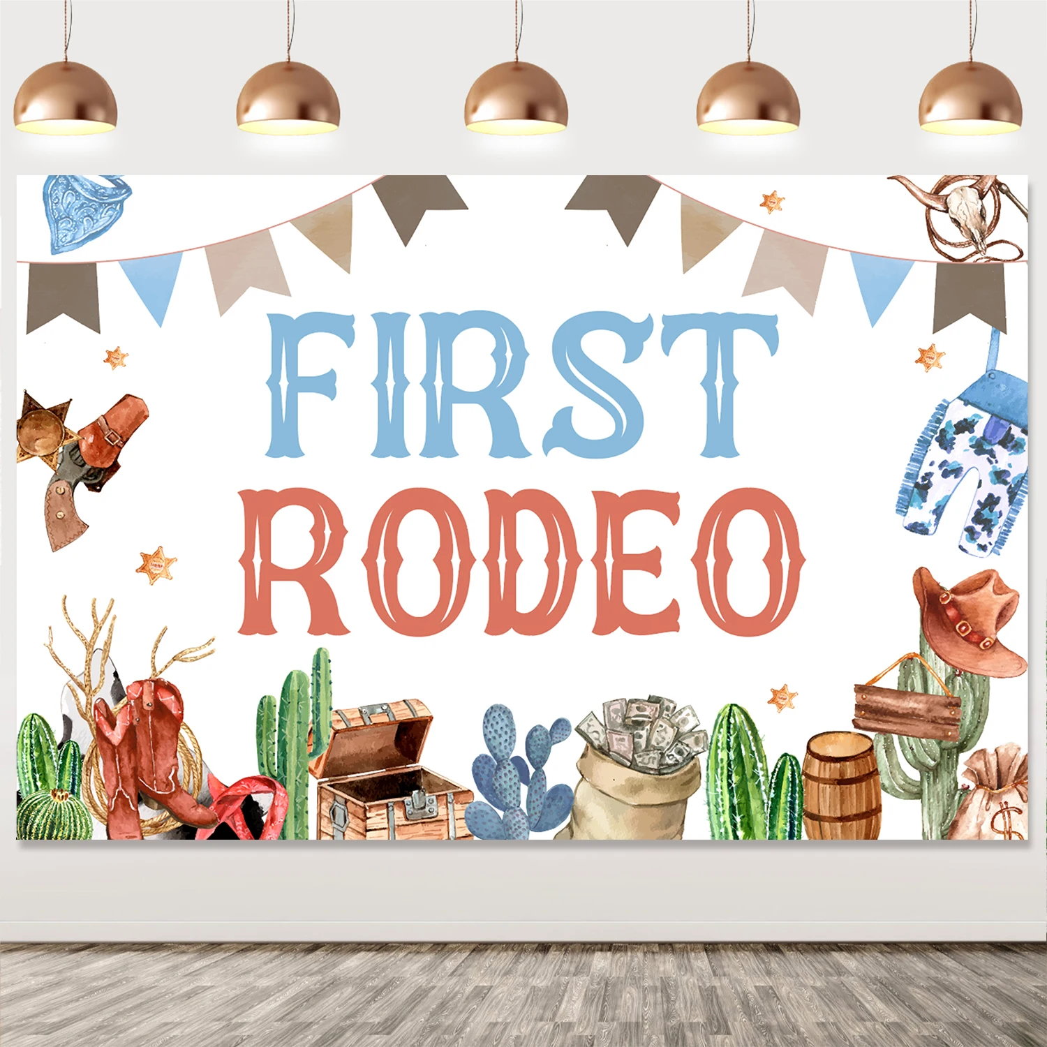 

My First Rodeo Party Backdrop, Western Cowboy Themed, 1st Birthday Party Decoration, Wild West Rodeo Mexican Cactus