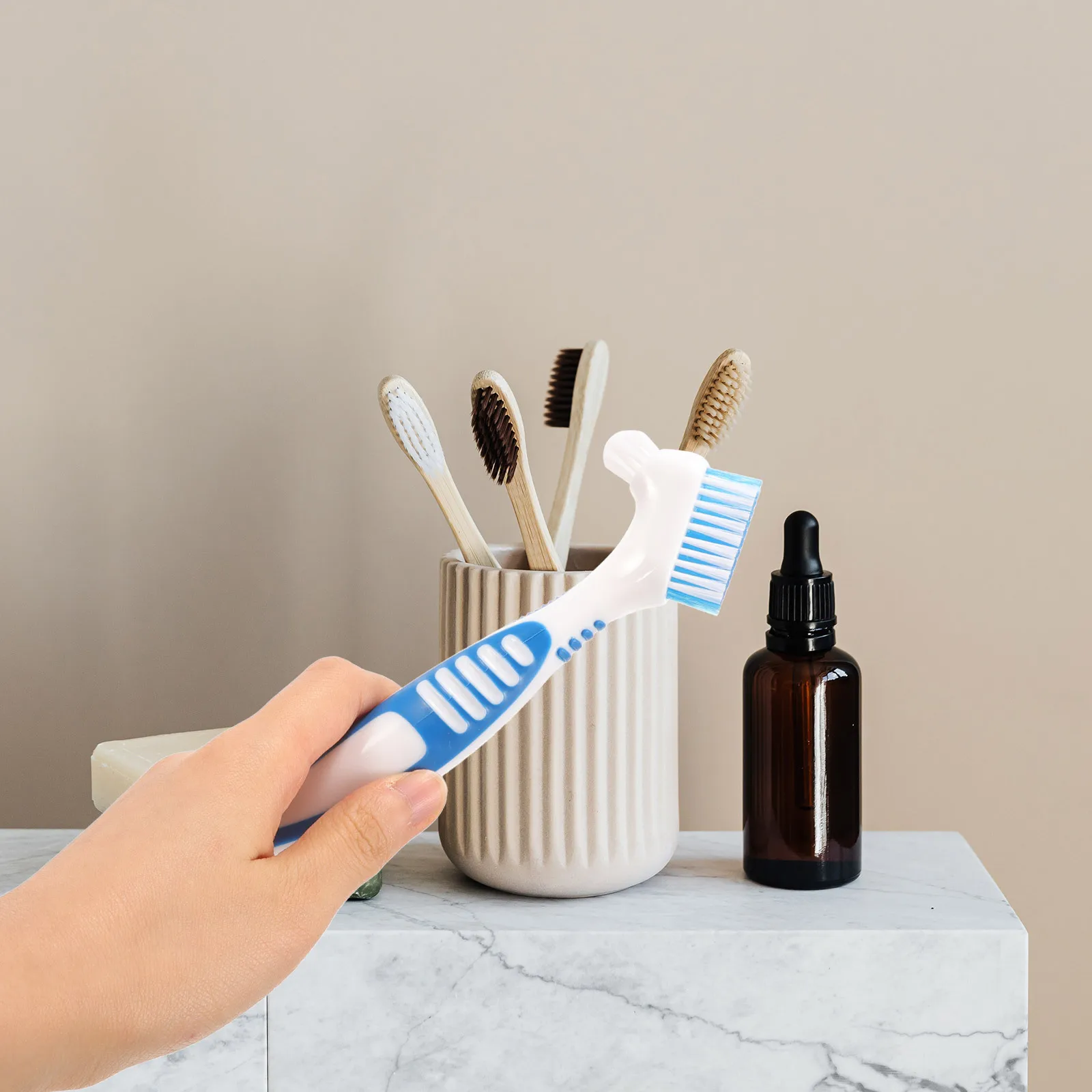 

2 set Denture Brush Toothbrush Set Compact Double-Sided Cleaning Brushes For Braces Dentures Portable Mini Travel Dental Care