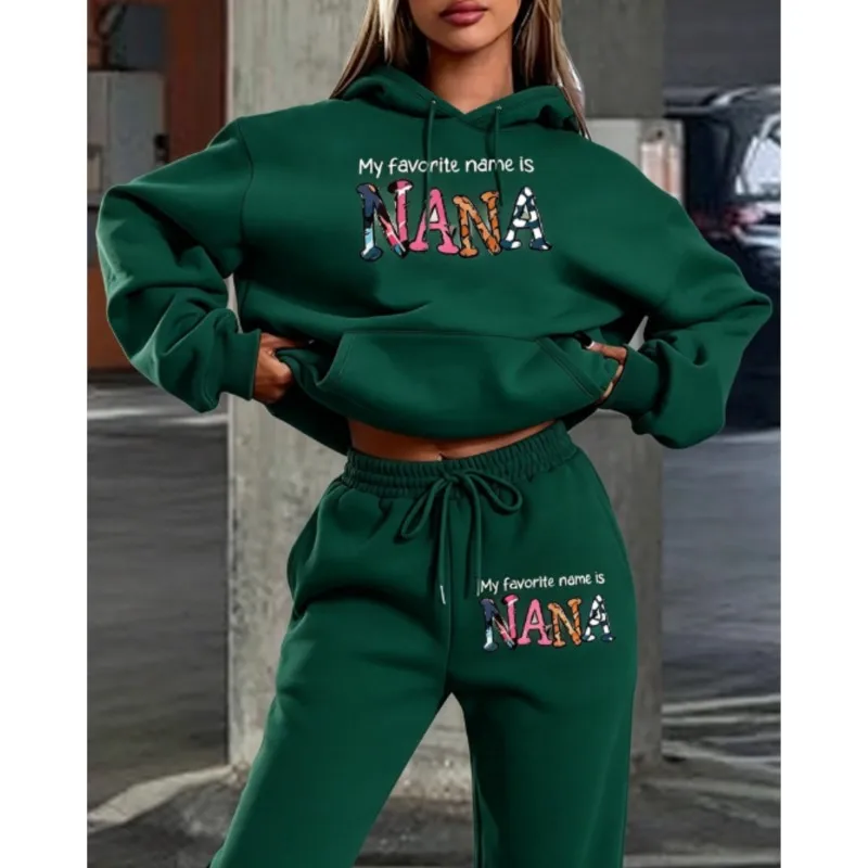 Women's Tracksuit Suit Autumn Fashion Warm Hoodie Sweatshirts Two Pieces Oversized prints Casual Hoody Pullovers Long Pant Sets