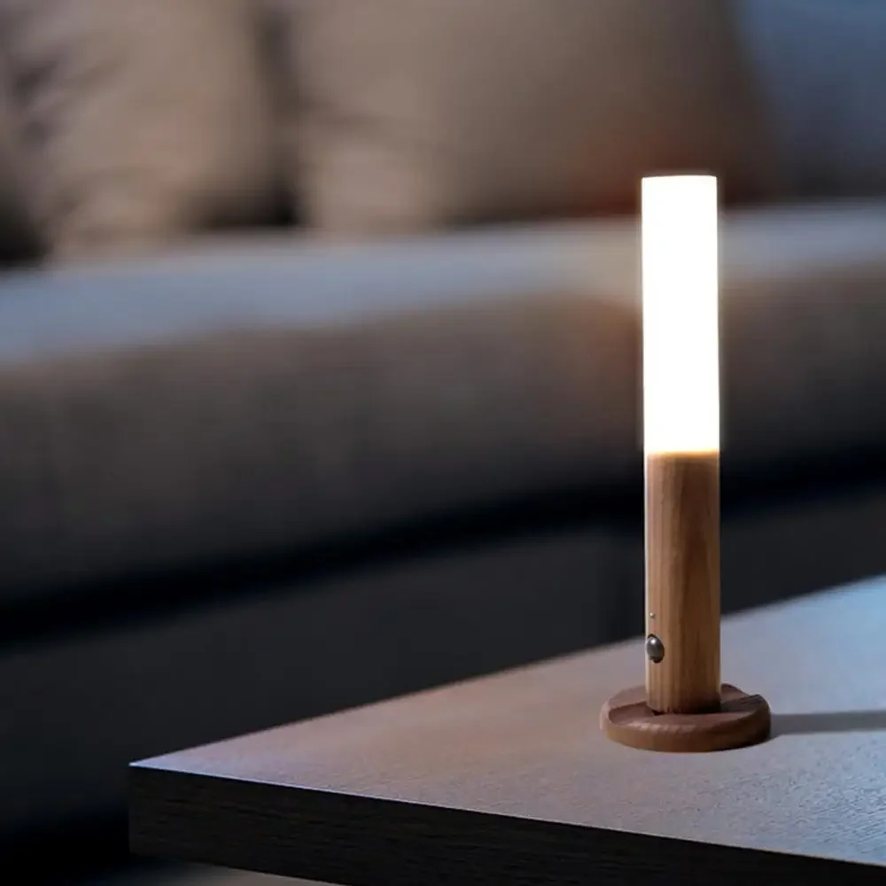 Hout Draadloze Usb Led Nachtlampje Wandlamp Oplaadbare Sensor Nachtlampje