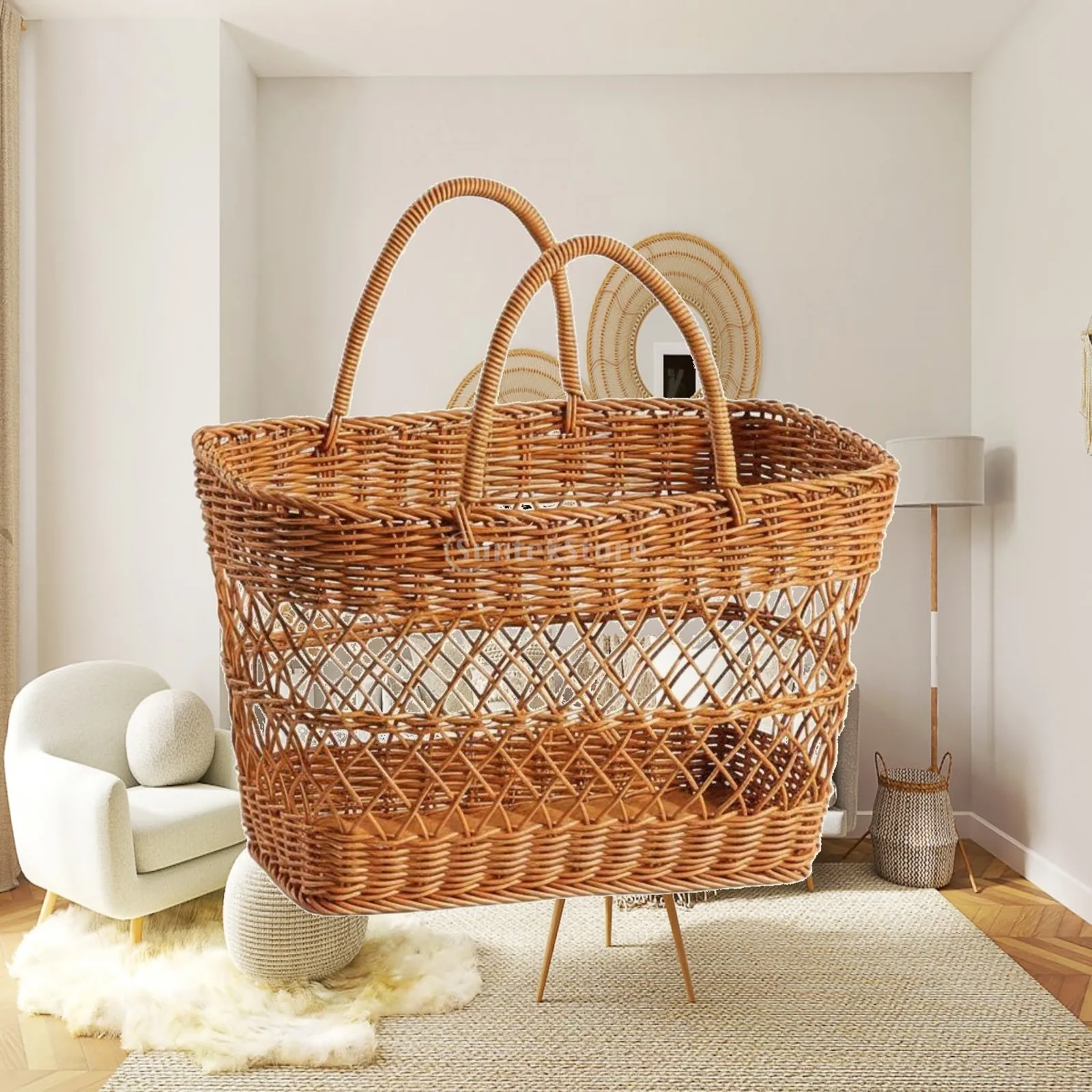 Decorative Braided Basket for Picnic and Storage Use with Handle for Fruit Toy and Clothes Organization