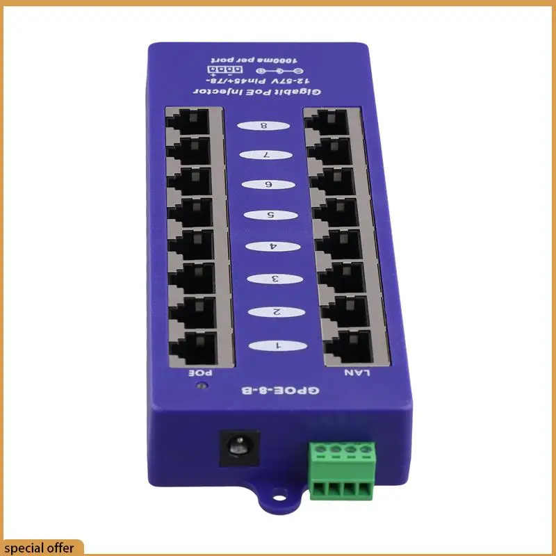 A68Z Gigabit 8 Port Poe Injector Mid-Span Poe Injector Mode B For Mikrotik UBNT CCTV Network Wall-Mounted
