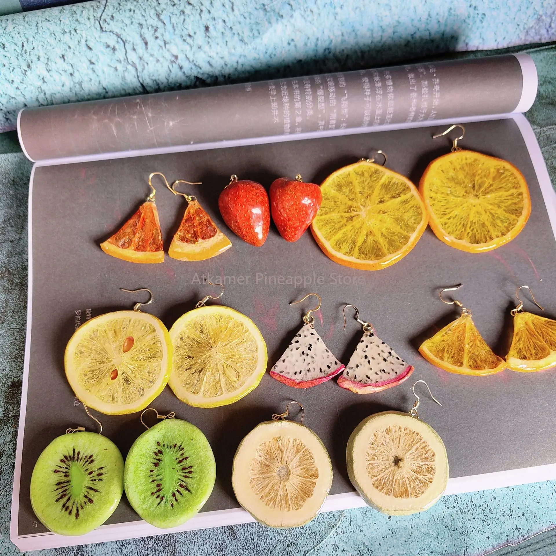 

New Fashion real Fruit Transparent Pearl Colored Lemon Apple strawberry Earrings Y2k Women's Creative Jewelry