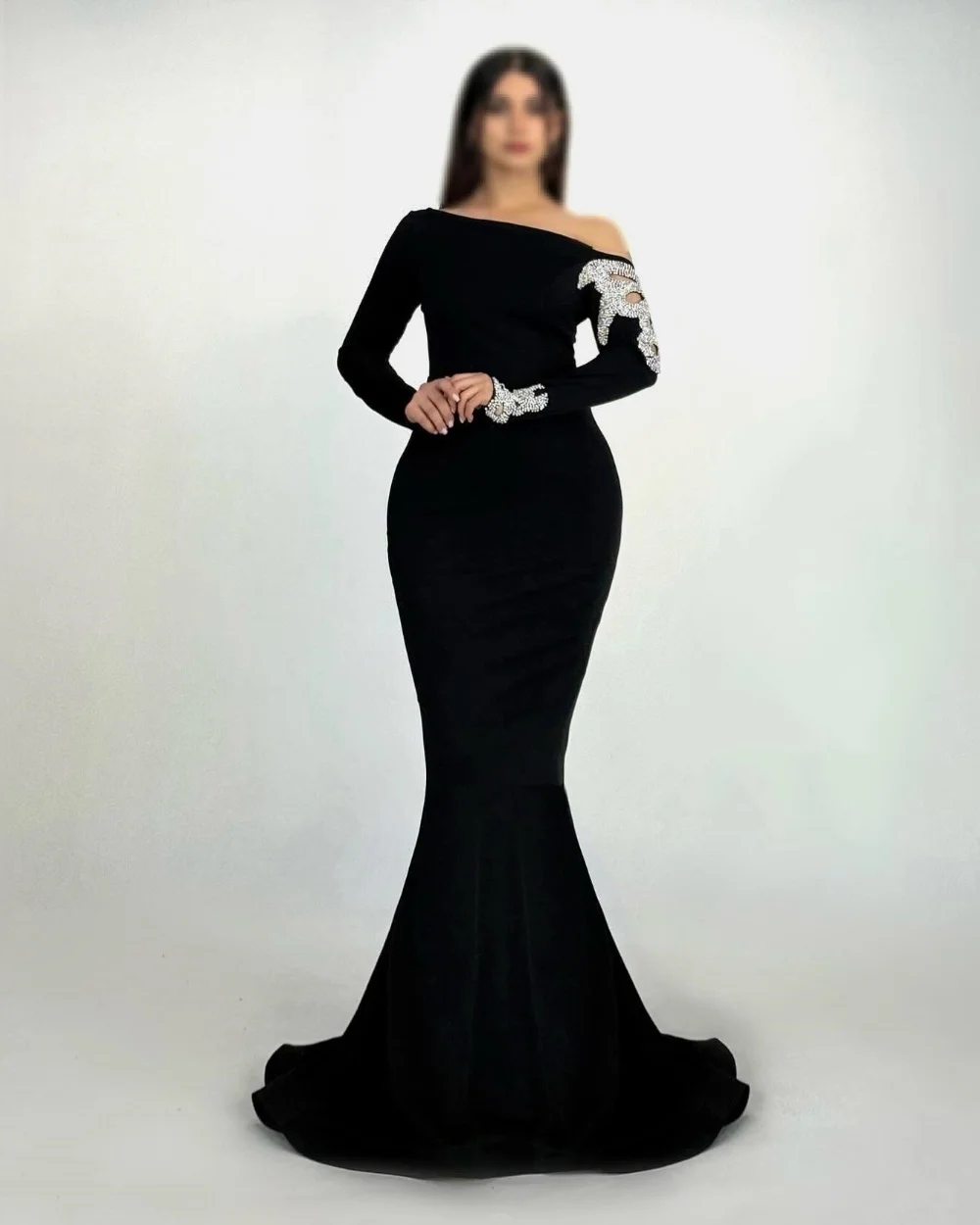 

Customized Matching Sexy Jersey Pleat Rhinestone Mermaid One-shoulder Long Dresses Bespoke Occasion Dresses Exquisite Fashion
