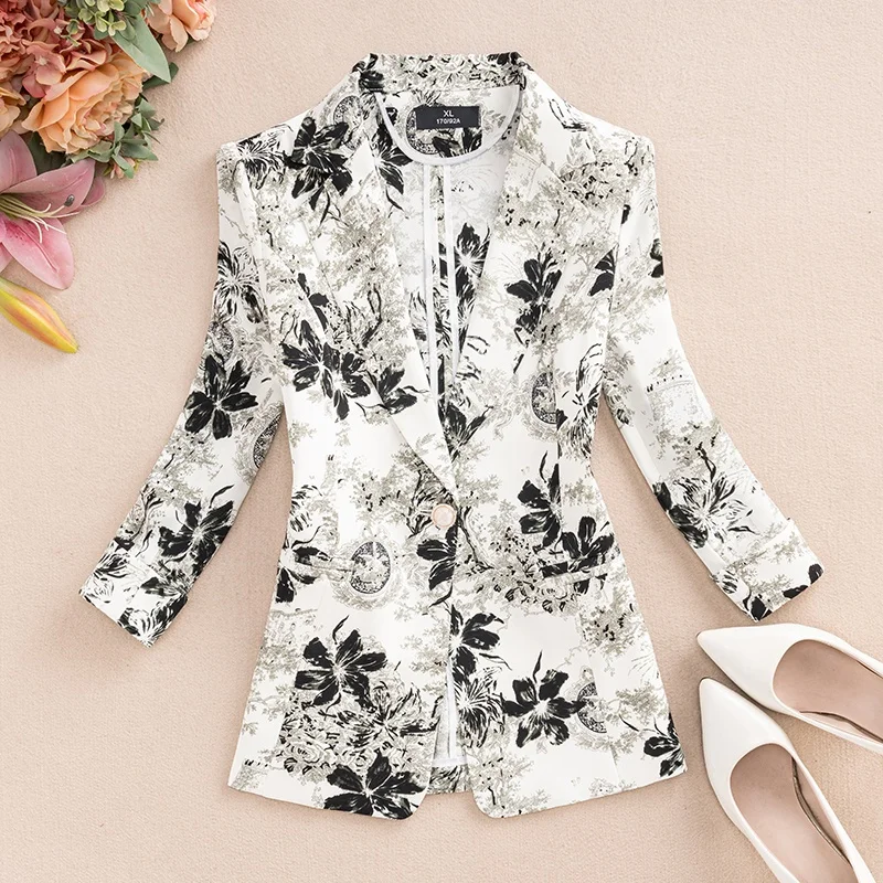 2025 Summer New Print Seven-Quarter Sve ort Fit Women's  Slimming Waistcoat Anti-Uv Top Original Design Polyester