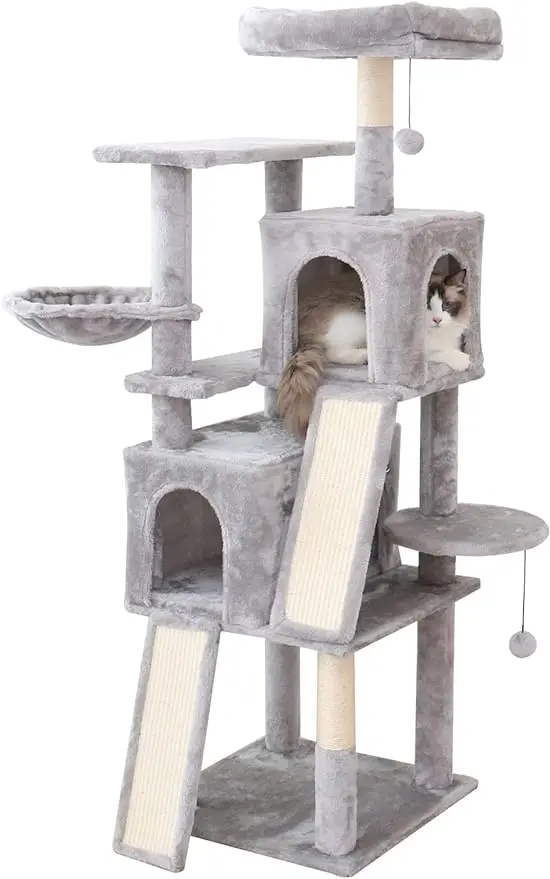 Cat Tree Stand for Indoor Cats, 58.7” Multi-Level Cat Tower with Sisal Scratch Post, Cat Activity Center w/Condo Hamm