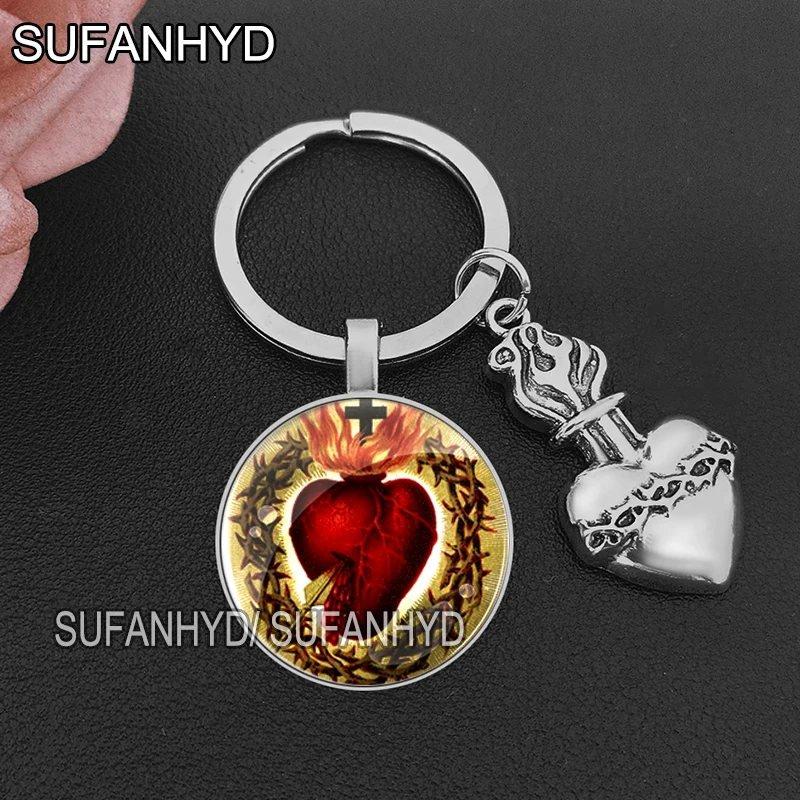 Sacred Heart of Jesus Keychains for House Catholic Key Chain for Women and Man