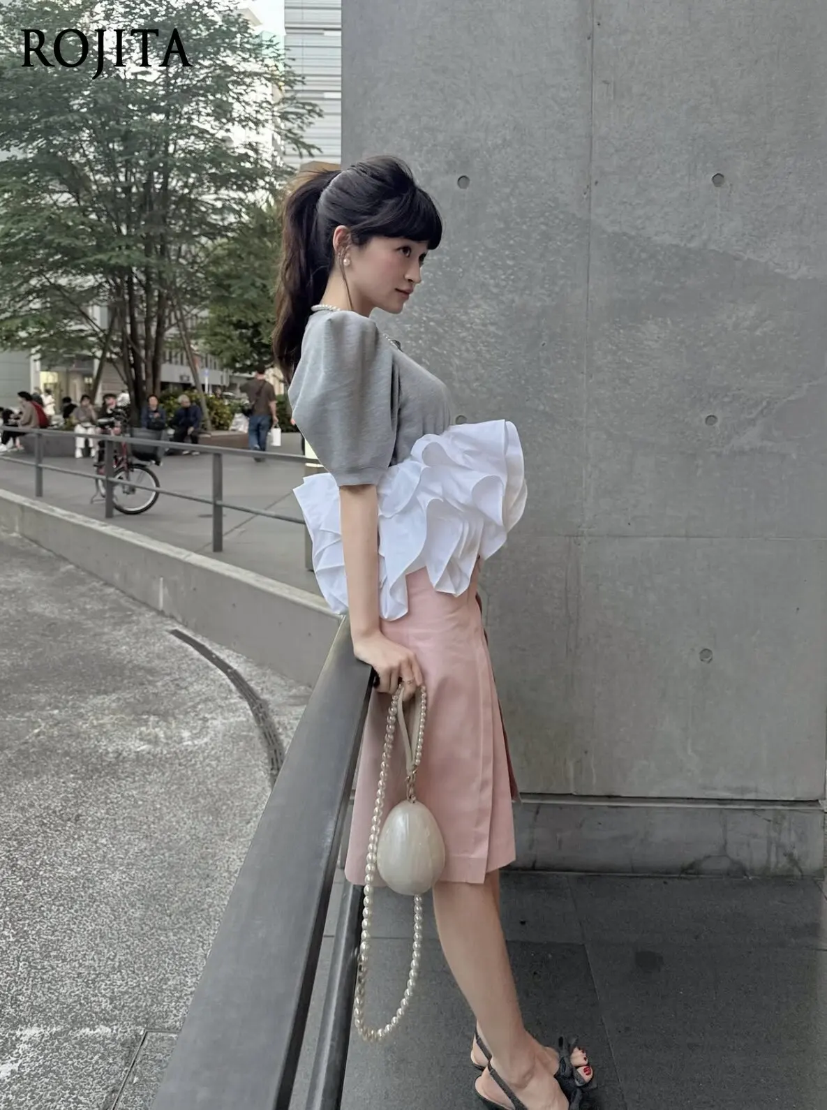 Japanese Commuter Bud Splicing Three Dimensional Frilly T Shirts Fashion Round Neck Bubble Short Sleeved Tshirt Short Top Women