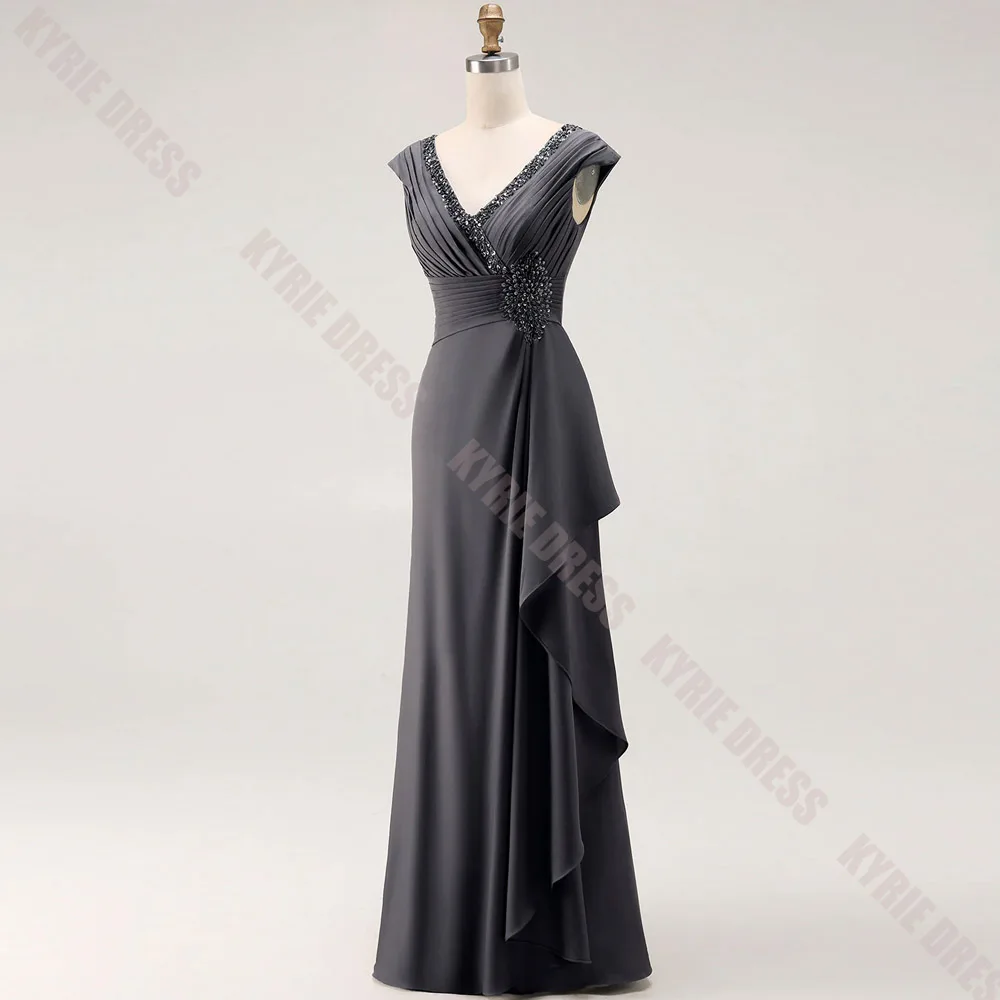 Customzied Mother of The Bride Dresses Sleeveless V Neck Sequined Pleated Floor Length Women's Wedding Guest Gown Evening Dress