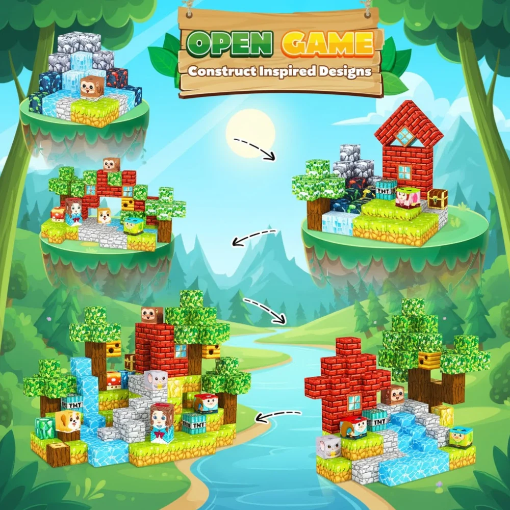 Creatieve magnetische bouwsteenstenen Mijn beroemde scène Wereld architectonische set Kinderen DIY-model Speelgoed Kerstcadeaus voor kinderen