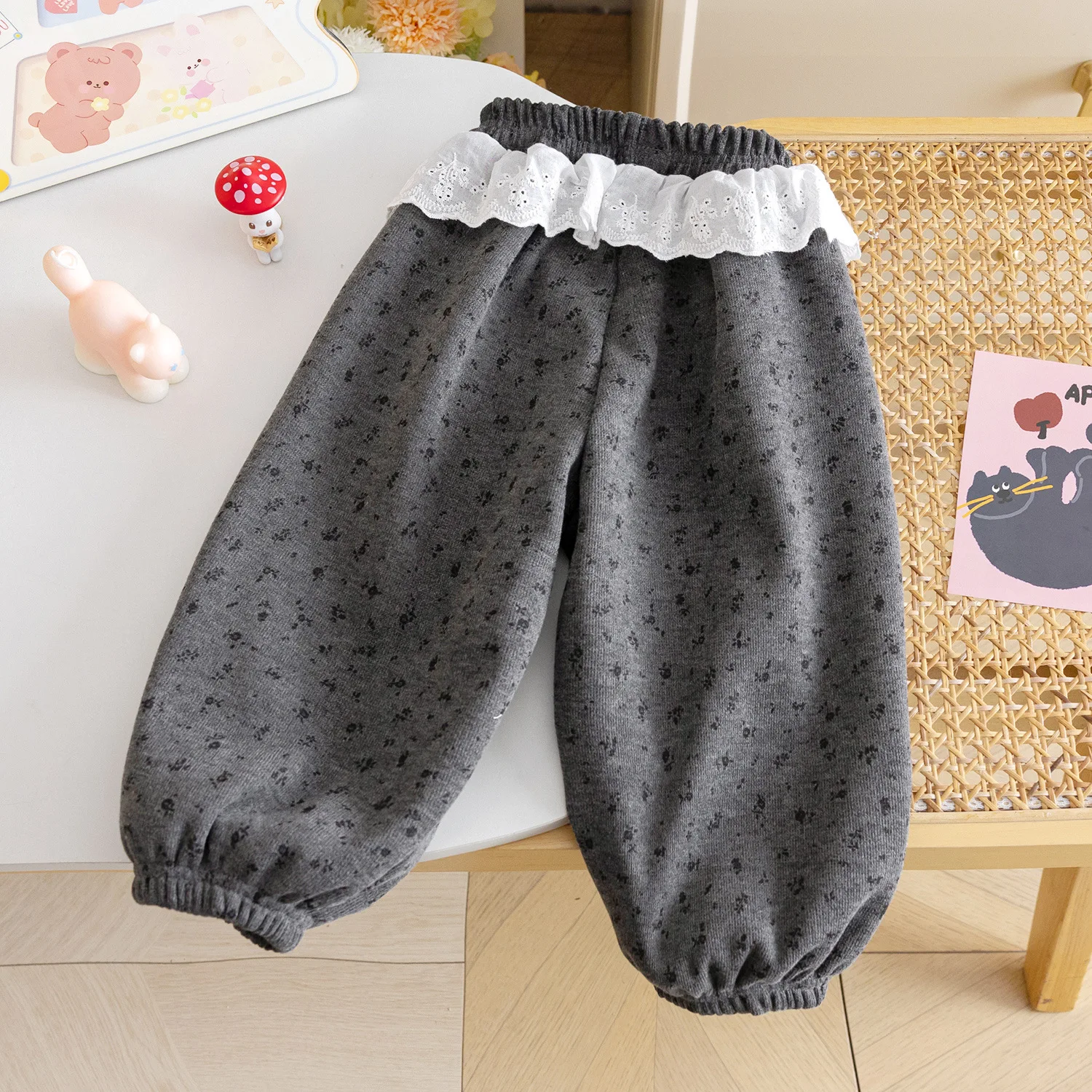 Pantalon de survêtement en polaire pour filles, Version coréenne, Leggings à pois doux, pantalons en dentelle épaisse pour bébé fille, nouvelle collection automne et hiver 2025