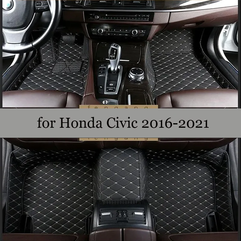 

Кожаные автомобильные коврики для Honda Civic 2021 2020 2019 2018 2017 2016, ковры, коврики, накладки, детали интерьера, аксессуары