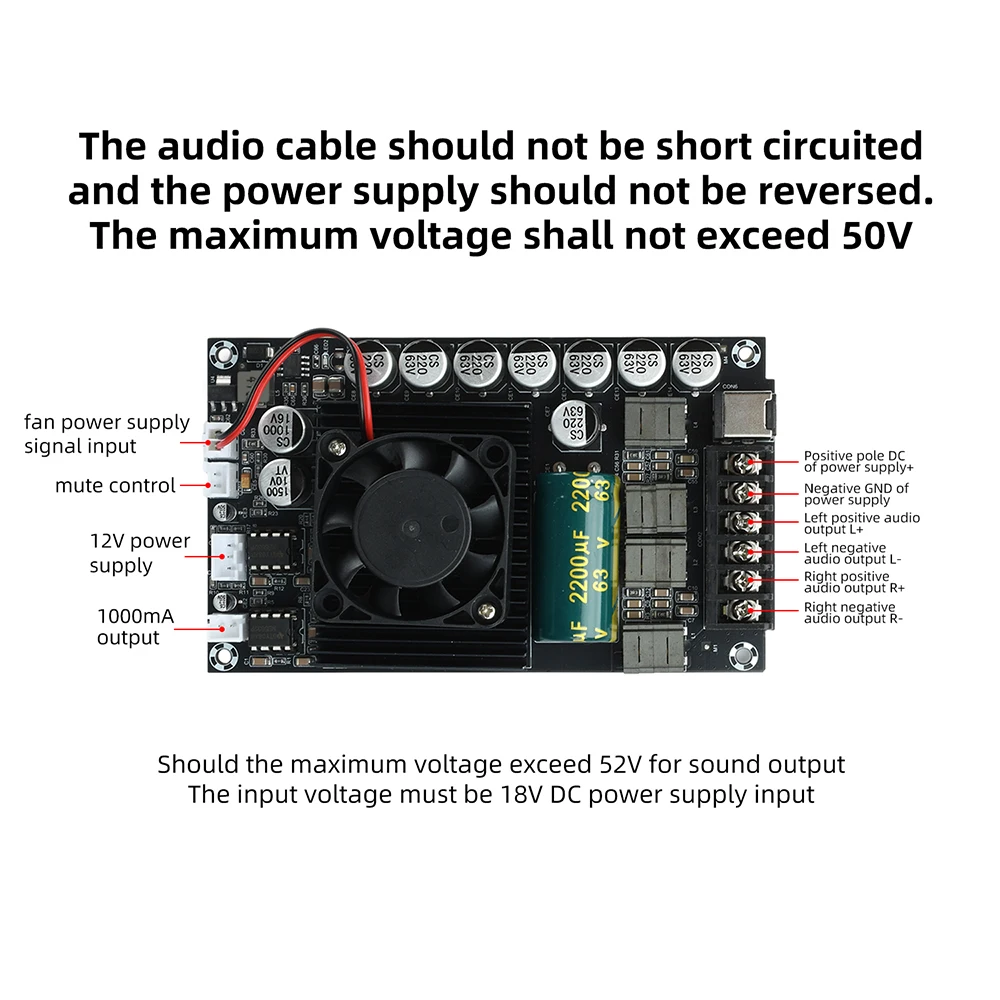 TPA3255 HIFI Digital-Verstärkerplatine 300W+300W Hochleistungs-Stereomodul Reiner Analog-Eingang für Desktop-Audio-Setup – Detail 8