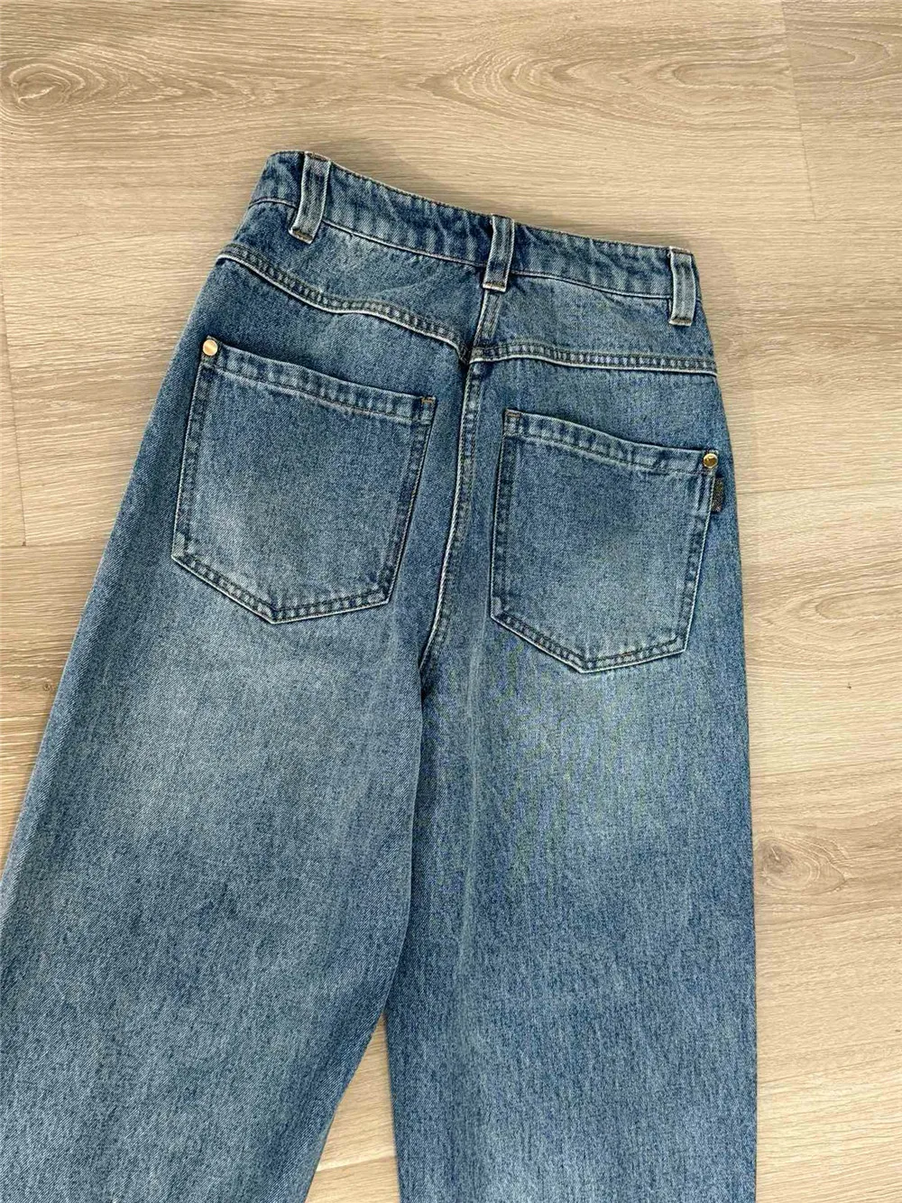 Dames Katoenen Jeans Hoge Taille Taps Toelopende Lange Jeans Kralen Decoratie Hoge Kwaliteit