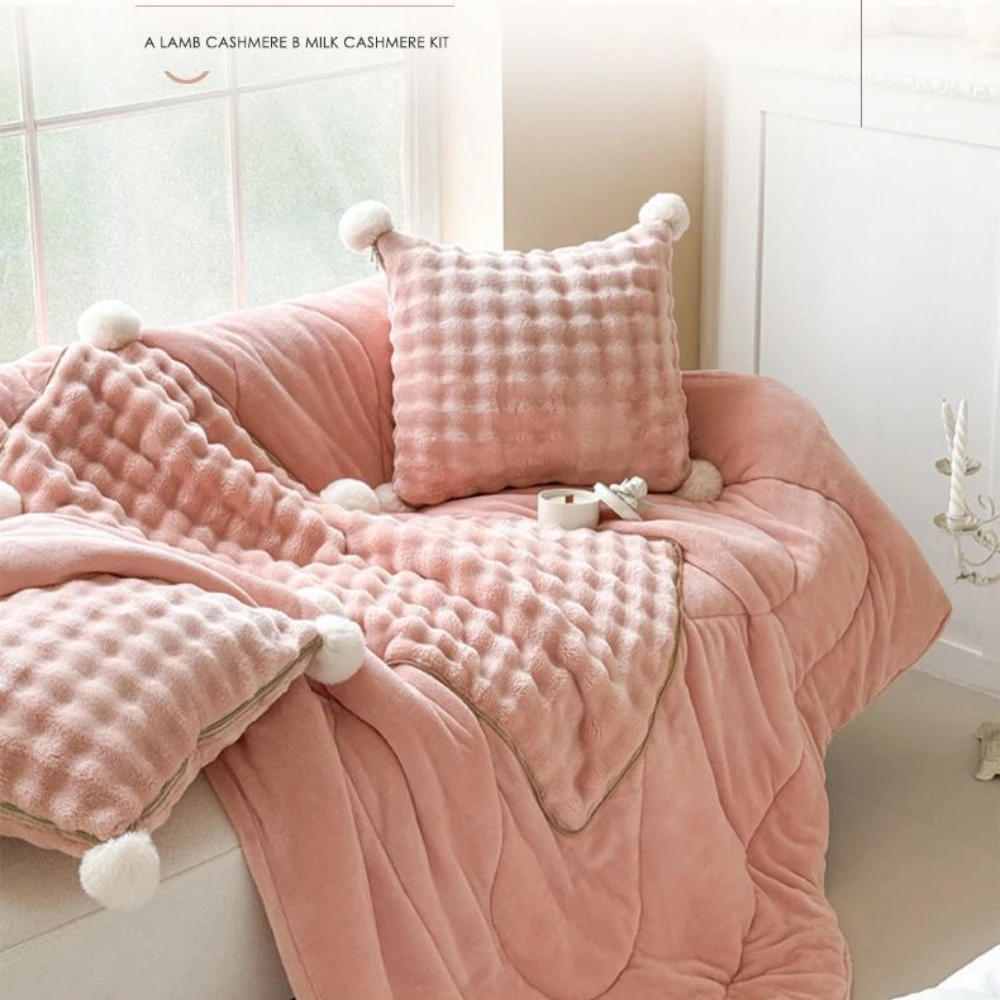 Modern Simple Rabbit Plush Pillow Blanket Sofa Quilt Soft Dual-Use Two-in-One Car Nap Pillow Quilt Car Folding Pillow