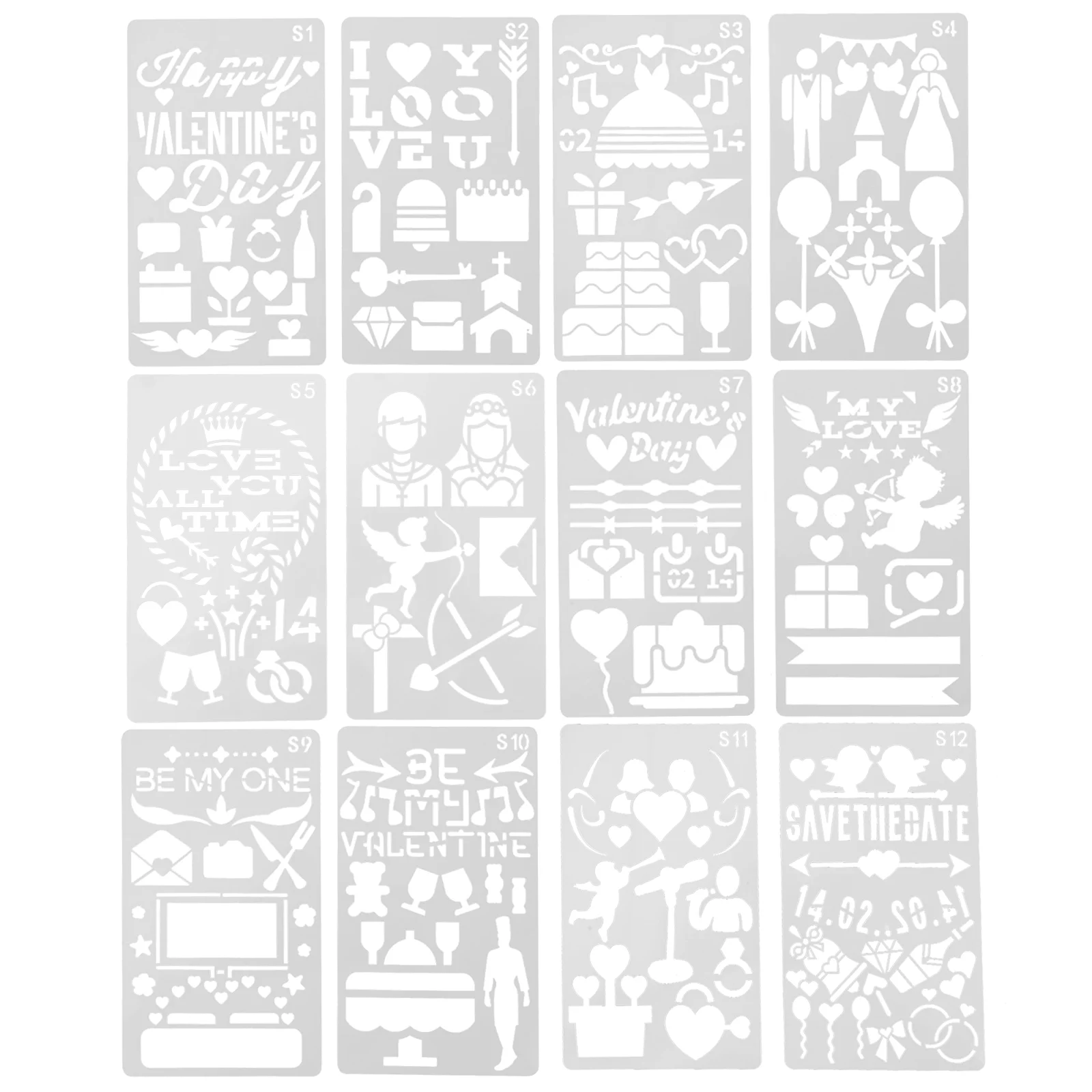 

12 Pcs Valentine's Day Template Festive Painting Templates DIY Drawing Set Furniture Stamping Stencils The Pet Hollowed