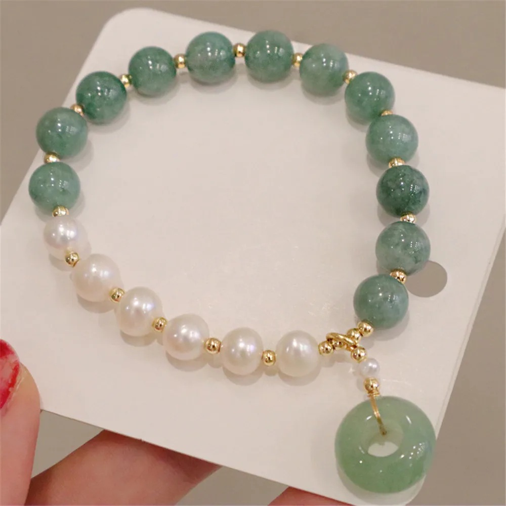 Myanmar Jade Freshwater Pearl Ladies Beaded Bracelet Green Aventurine Safety Buckle Pendant Romantic Party Jewelry Gift view 2
