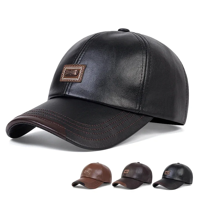 PU-Leder Baseballkappen mit Schriftzug für Frühling und Herbst, Verstellbare Outdoor-Freizeithüte, Sonnenschutzhüte
