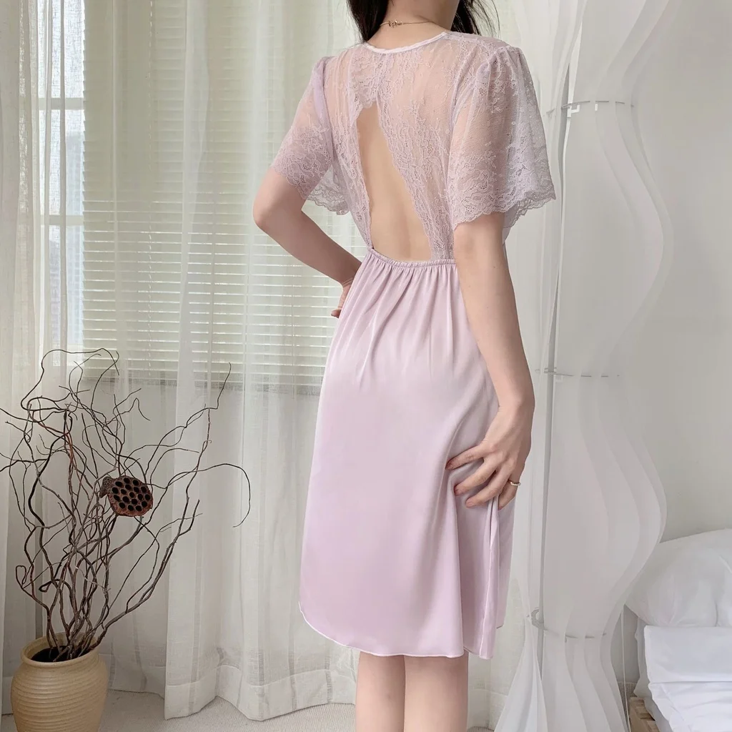 Lisacmvpnel 2023 New Style Nightdress Female Lace Sexy V-neck Hollow Out Sleepwear