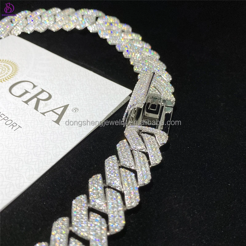 Custom Hip Hop Jewelry Necklace 18mm 20mm 925 Silver Vvs1 Moissanite Diamond Iced Out Cuban Link Chain