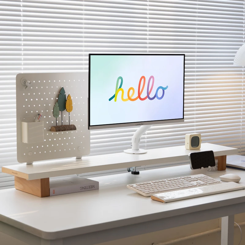 Modular Monitor Stand Carbon Steel & Solid Wood Desk Organizer Office Desktop Storage Shelf Ergonomic Computer Table for Home