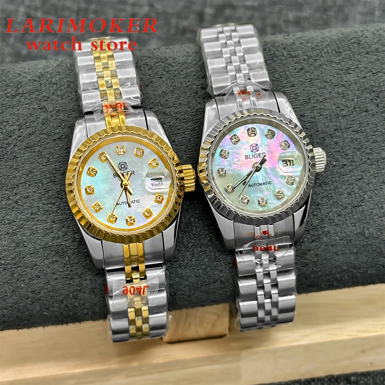 BLIGER 25.5mm mechanical Ladies Diving watch NH05 Automatic movement Pearl dial sapphire glass waterproof calendar