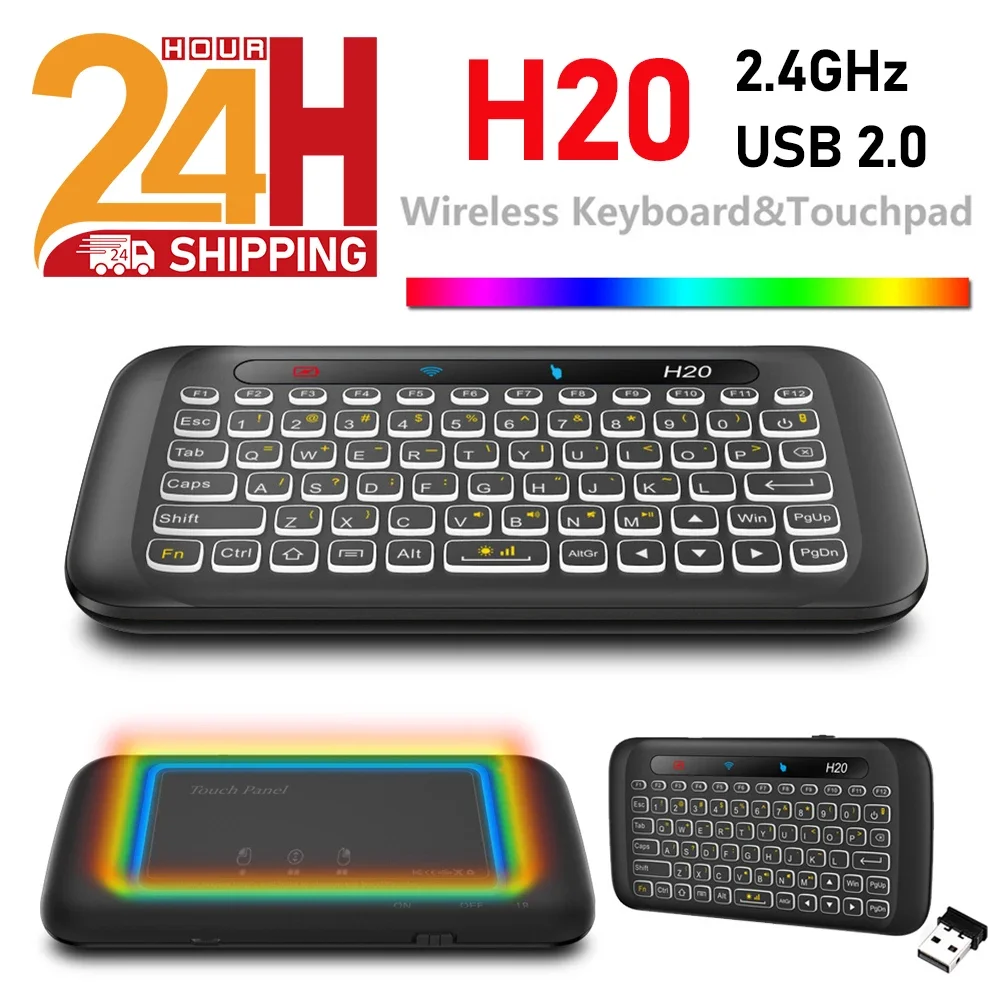 H20 Mini 2.4Ghz Wireless Keyboard Backlight Touchpad Air Mouse IR Leaning Remote Control for Andorid Box Smart TV Windows