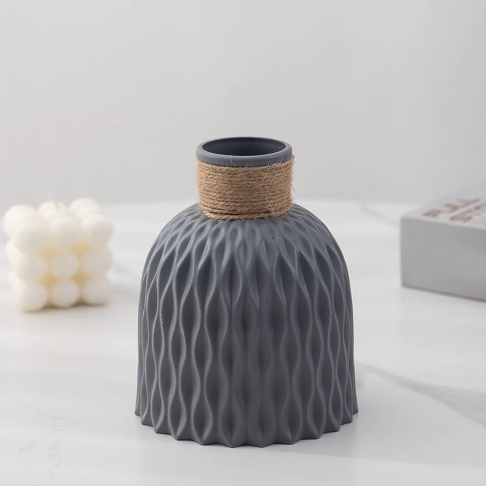 Jarrones de plástico para decoración del hogar, jarrón de flores de mimbre de imitación, decoraciones modernas de boda europea, cesta irrompible