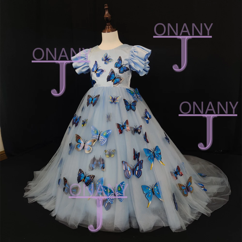 Nieuwe Collectie Boter Fly Ruches Prinses Bloem Meisje Jurken Kant Verjaardag Pageant Communie Robe De Demoiselle Baby Party