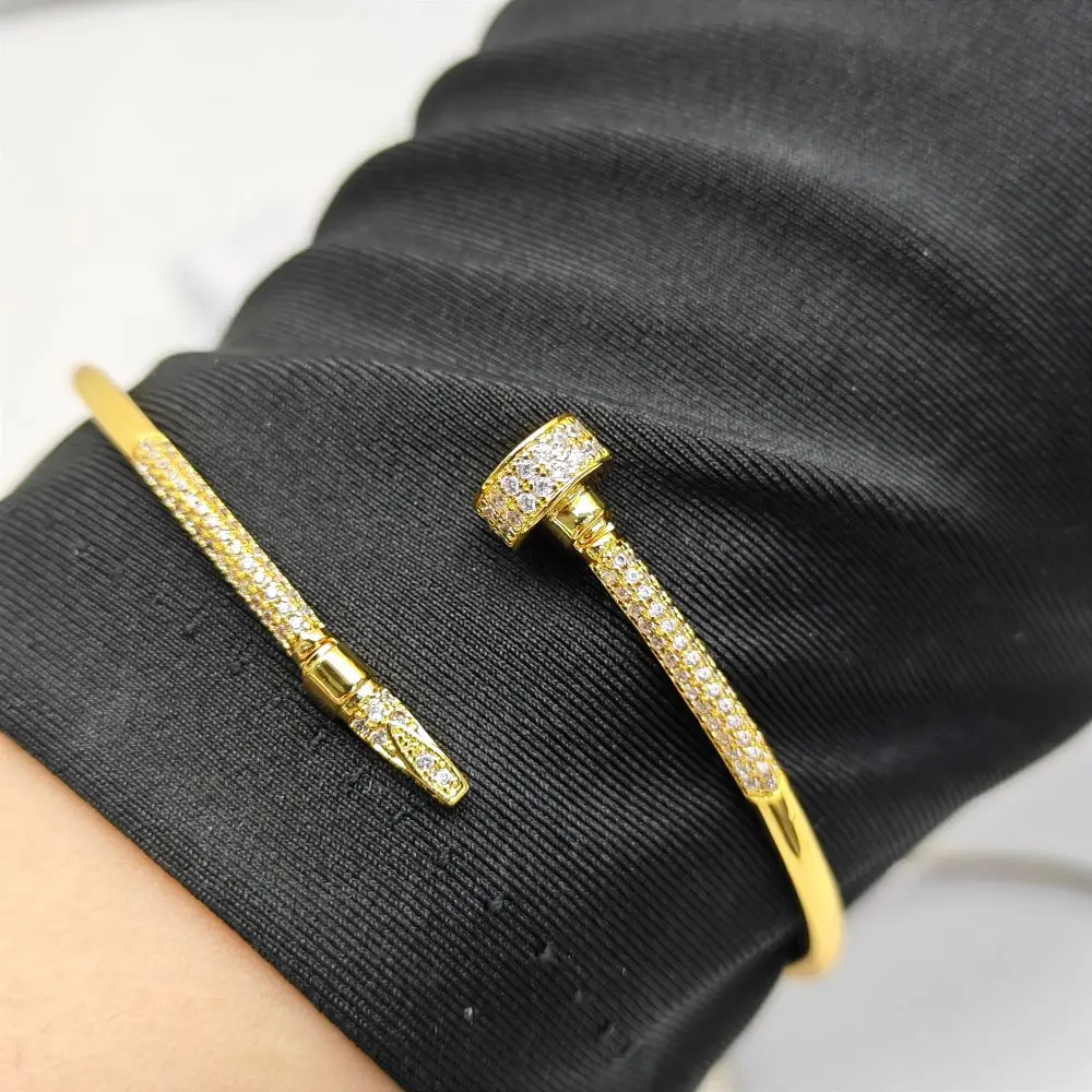 2024 New S925 Sterling Silver Gold Plated Open Cuff Cz Bangle Zircon Bangle Bracelet For Women Fine Jewelry Gifts